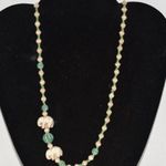 Source Unknown Vintage Teal/Cream Beaded Elephant Single Strand 24" Unusual Casual Necklace Photo 0
