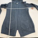 LL Bean Blue Waffle Stitch Hooded Open Cardigan Sweater Pockets Size MEDIUM Photo 5