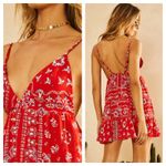 Selfie Leslie [] Red Ariya V-Neck Low Back Ruffle Bandanna Mini Dress Sz Large L Photo 1