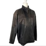 VTG Comint Leather Jacket with croc details and shoulder pads Size Large Brown Photo 3