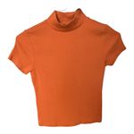 Anthropologie Maeve Ribbed Mock Neck Fitted Short Sleeve Orange Tee Small Photo 1