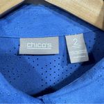 Chico's Chico’s Cornflower Blue Brushed Polyester with Pinhole Design Button Front Top Photo 8