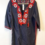 J.Crew Cover-Up Navy Blue & Red Embroidered Floral Beach Tunic Dress Sz S NWT Photo 0