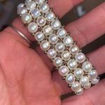 Three Strand Sterling Silver & Real Fresh Water Pearls Stretch Bracelet White Photo 7