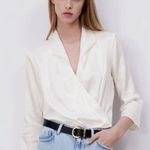 ZARA White Satin Effect Bodysuit with Crossover V-neckline. Photo 0