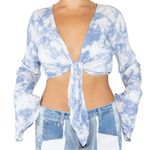 Hollister NEW  Blue White Cloud Tie Dye Long Bell Sleeve Crop Cardigan Size S Photo 1