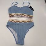 Luosanyo Womens Swimsuit M‎ Light Blue High Waisted Ribbed 2 Piece NWT Size L Photo 1