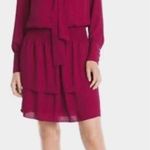 NWT, White House Black Market Tie Neck Blouson Dress in Red Plum, Sz XL Photo 0