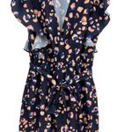 Hutch  Leopard‎ Print Jumpsuit Wide Leg Ruffle Navy Blue Size Medium Photo 2