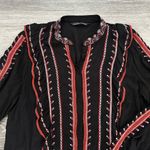 ZARA Embroidered with Ruffles Black and Red Women's Top Size XL (*or Large) Photo 4