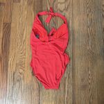 Vince Camuto NWOT One Piece Swimsuit Orange/Poppy Knot Front Tie Halter size 4 Photo 2