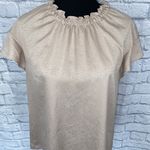 EXPRESS print blouse w/elastic mock ruffle collar flutter sleeves beige sz L Photo 1