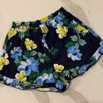 Aerie Satin Ruffle Tropical Floral Sleep Short Pajamas Women's XS Blue Pockets Photo 0