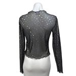 Noisy May Women's Black Gold Star Foil High Neck Long Sleeve Sheer Crop Top XS Photo 1