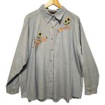 VTG Citicraze Women Chambray Button Top 3X Sunflower Pumpkin Embroidered Cottage Blue Photo 0