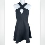 Lulus Black Cross Over Keyhole Sleeveles Mini Skater Dress Small LBD Photo 5