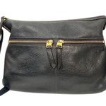 Fossil  Elise Double Zip Black Pebbled Leather Large Crossbody Shoulder Bag Purse Photo 0