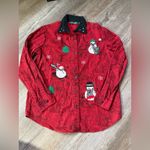 VTG Lemon Grass Festive Embroidered Red Snowman Button Photo 3