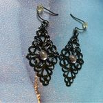 Pewter Filigree Boho Drop Earrings Pink Purple Stone Accent Y2K Dainty Jewelry Silver Photo 4