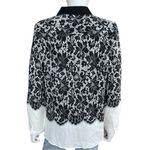 GO SILK Black 100% Silk Lace Print Button Photo 2