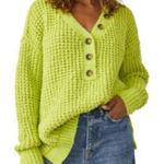 Free People Women's Whistle Thermal Henley Sweater Photo 0