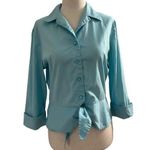 Jones New York  Signature Small Blue Button Down Shirt Tie Front 3/4 Sleeve 5-245 Photo 0