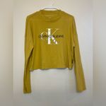 Calvin Klein Bright Yellow Logo Sweatshirt Cotton Cropped Long Sleeve Tee Size M Photo 3