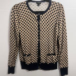 Ann Taylor  Cardigan‎ Womens L Navy Tan Black Polka Dot Long Sleeve Knit Photo 0