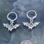 Handmade Silver Y2k Bat Hoop Earrings , Punk Goth Boho Silver Hoop Photo 3