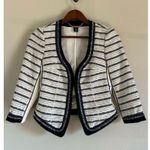 White House | Black Market Womens Tweed Blazer Jacket Fringe Chain Ivory Navy Sz 0 Photo 1
