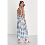 Lulus NWT  Flirty Fave Ivory Floral Print Tie-Back Midi Dress Bohemian Summer L Photo 2