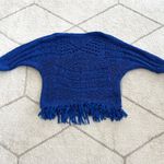 Alberto Makali Bright Royal Blue Fringe Open Knit Dolman Sleeve Boho Sweater Photo 10