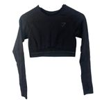 Gymshark  Long Sleeve Crop Top Black Logo Print Thumbholes‎ Seamless Activewear Photo 0