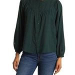 Madewell Green Plaid Print Balloon Sleeve Button Front Peasant Top Size S NWT Photo 1