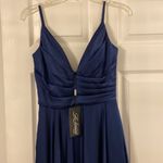La Femme  Navy Blue Striped Long Prom Dress size 4 brand new with tag Photo 13