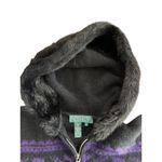 Ralph Lauren Wool Nordic Hooded Sweater Size Medium Rabbit Hair Black Purple Zip Photo 2