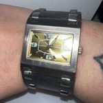 Vintage Mod Biker Leather Studded Rectangular Watch (needs battery) Brown Photo 0