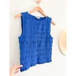 Madewell  | NWT Smocked Boatneck Tank in Brilliant Sapphire Blue | Sz S Photo 2