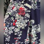 Vintage Japanese Cotton Kimono Navy Floral Pagoda Print Made in Japan Blue Size L Photo 7