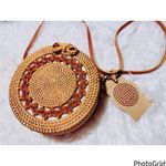 Round Rattan Purse Tan Photo 2