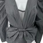 ZARA  Women's Black Puff Sleeve Surplice V-Neck Bow Peplum Blouse Top Size XS Photo 2