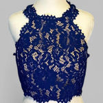 Bridal Warehouse Blue Lace Crop Top Women’s Size Medium Sleeveless Lined Photo 0