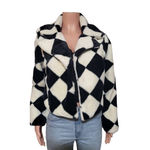 Women's long sleeve square print open front fur crop coat S,M,L Multiple Size L Photo 2