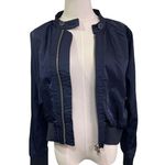 Free People  Satin Bomber Jacket Navy Blue Size XS Lightweight Zip Front Photo 7