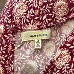 Max Studio Floral Tiered Boho Burgundy Maxi Dress High Neck Pockets Size Medium Photo 1