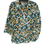 Chico's Womens Cabo Ikat 3/4 Sleeve No Iron Button Up Shirt Soleil Yellow 4 NWT Photo 0