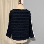 ZARA BASIC Black Textured Fringe Border White Side Long Sleeve Top Women Size M Size M Photo 3