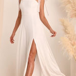 Lulus NWT  Radiant Romance White Tie-Strap Maxi Dress Wedding Bride Classy Size S Photo 0
