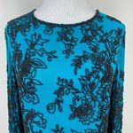 Madison Gray Blouse 8 Beaded Silk Teal Black Long Sheer Sleeve‎ Top Green Photo 1