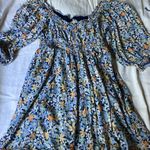 American Eagle Outfitters Puff Sleeve Cinched Waist Blue Floral Mini Dress Med Photo 4